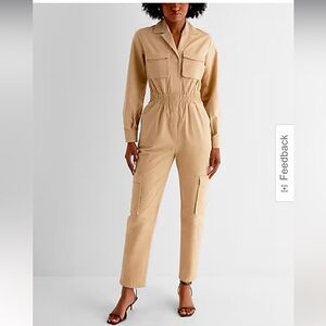 NWT SIZE 2 WOMENS EXPRESS COTTON
BEIGE LONG SLEEVE JUMPSUIT